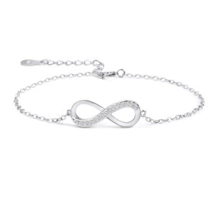 Bracelet Argent Sterling zircone cubique 925 Femmes, Infinity Symbol Love Cadeau Noël Saint Valentin