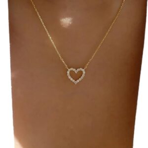 Collier Coeur en Cristal CZ Or Boho Étincelant Ras du Cou Amour Bijoux