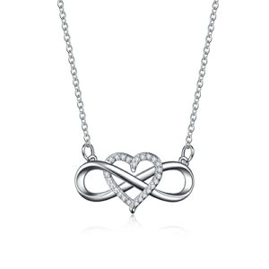 Collier Infini Argent 925, Infinity Femme avec Oxyde Zirconium Cœur Amour : Cadeau Fille