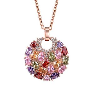 Collier Pendentif Or Rose Zircon Cubique Rond Multi-Pierre