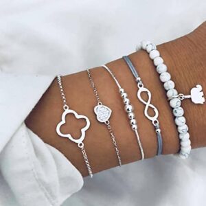 Ensemble 8 Bracelets Argent Perle Fantaisie pour Femmes