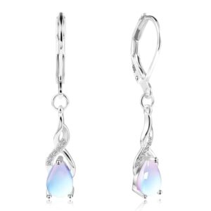 Boucles D'Oreilles Pendantes Pierre De Lune en Argent