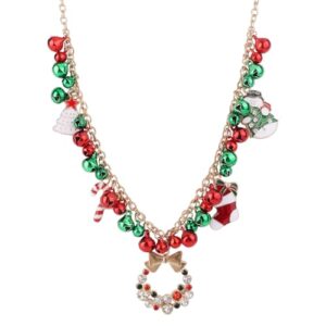 Collier de Noël Mikovivi avec Clochettes et Pendentif Noud Couronne - Bijoux Vacances Femme